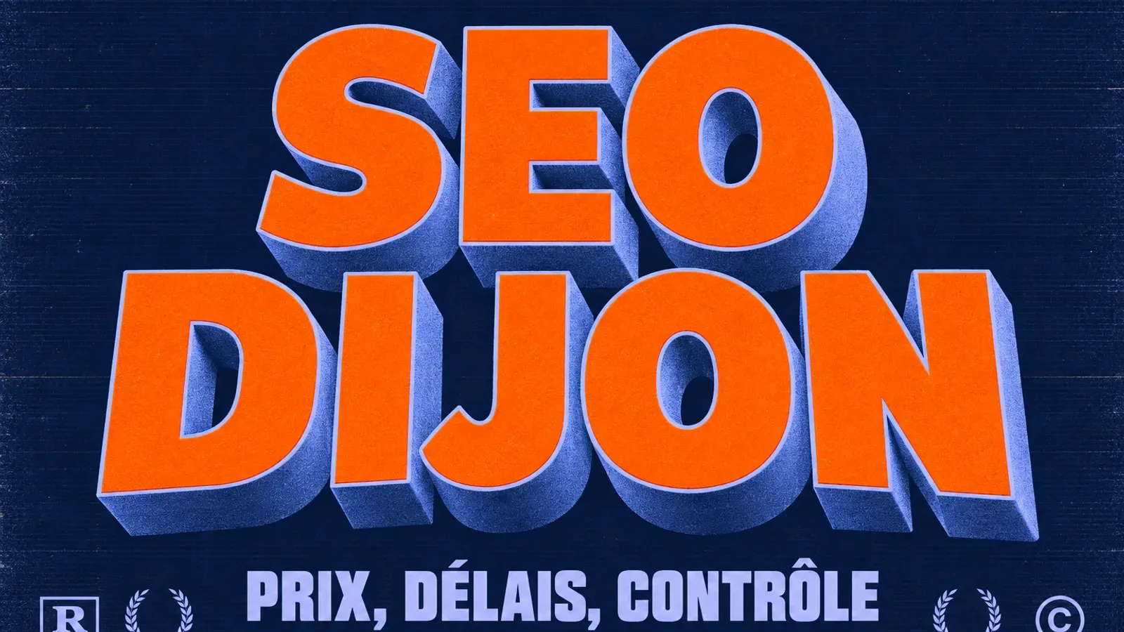 Couverture en lettres 3D rétro orange sur fond bleu nuit, titre SEO Dijon et mention prix, délais, contrôle, pour un guide sur le choix d'une agence SEO à Dijon.