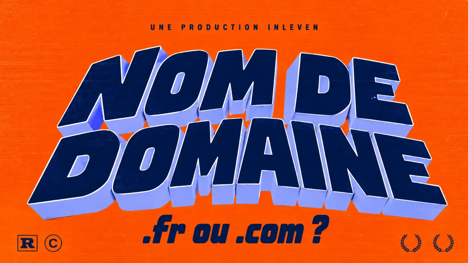 Couverture en relief 3D rétro sur fond orange, titre Nom de domaine en lettres bleu nuit et question .fr ou .com en bas, pour un guide qui aide les TPE à choisir et à garder leur adresse web.