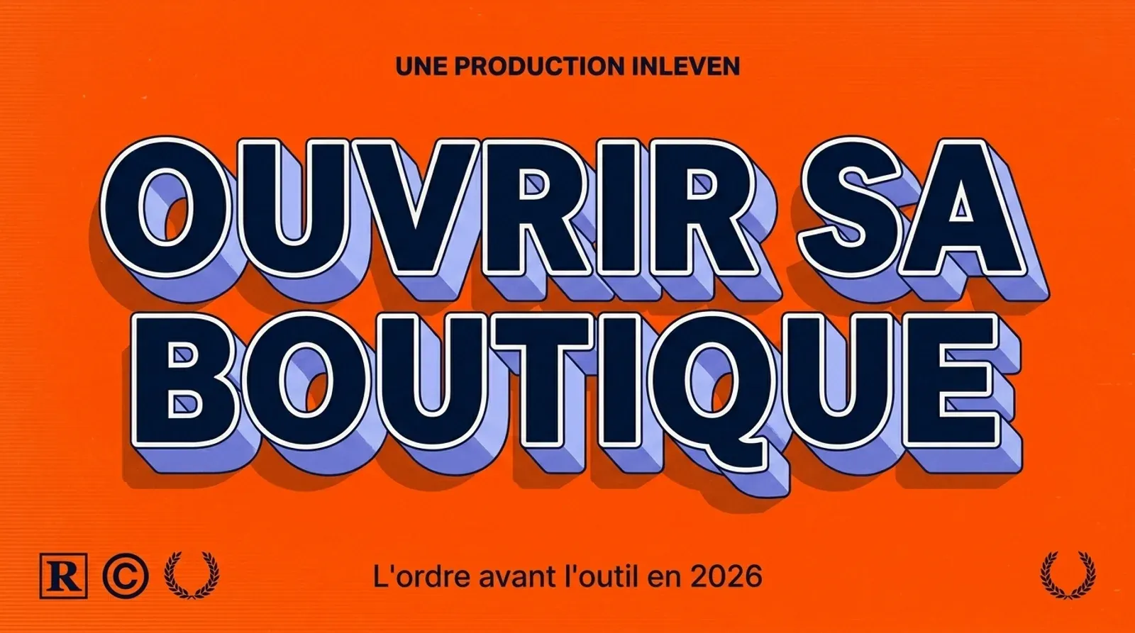 Composition 3D rétro aux couleurs de la marque illustrant l'ouverture d'une boutique en ligne pour une petite entreprise, avec le titre en grandes lettres.