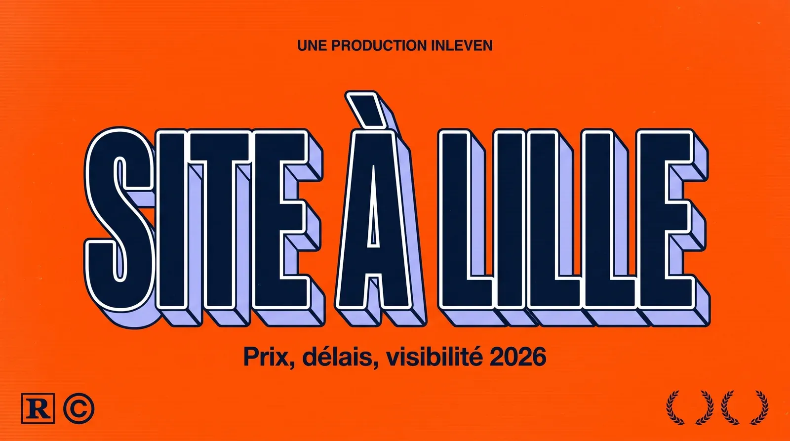 Affiche rétro orange avec le titre en relief « Site à Lille » et la ligne « Prix, délais, visibilité 2026 »
