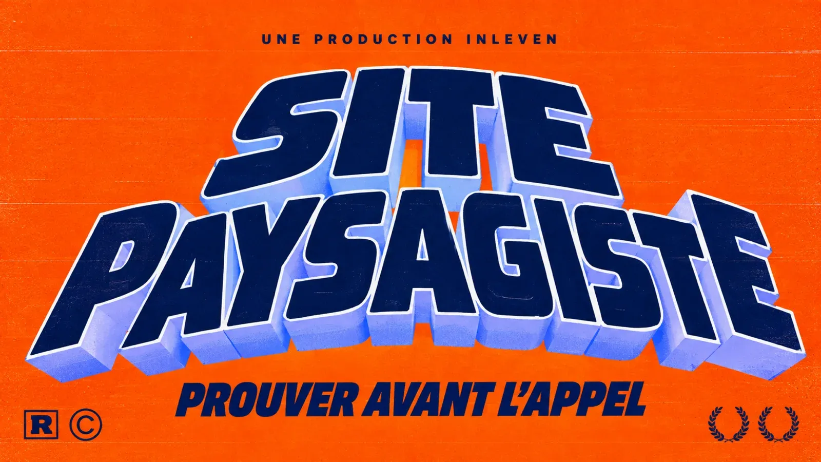 Couverture rétro 3D orange et bleu nuit portant le titre Site paysagiste et la ligne Prouver avant l'appel.