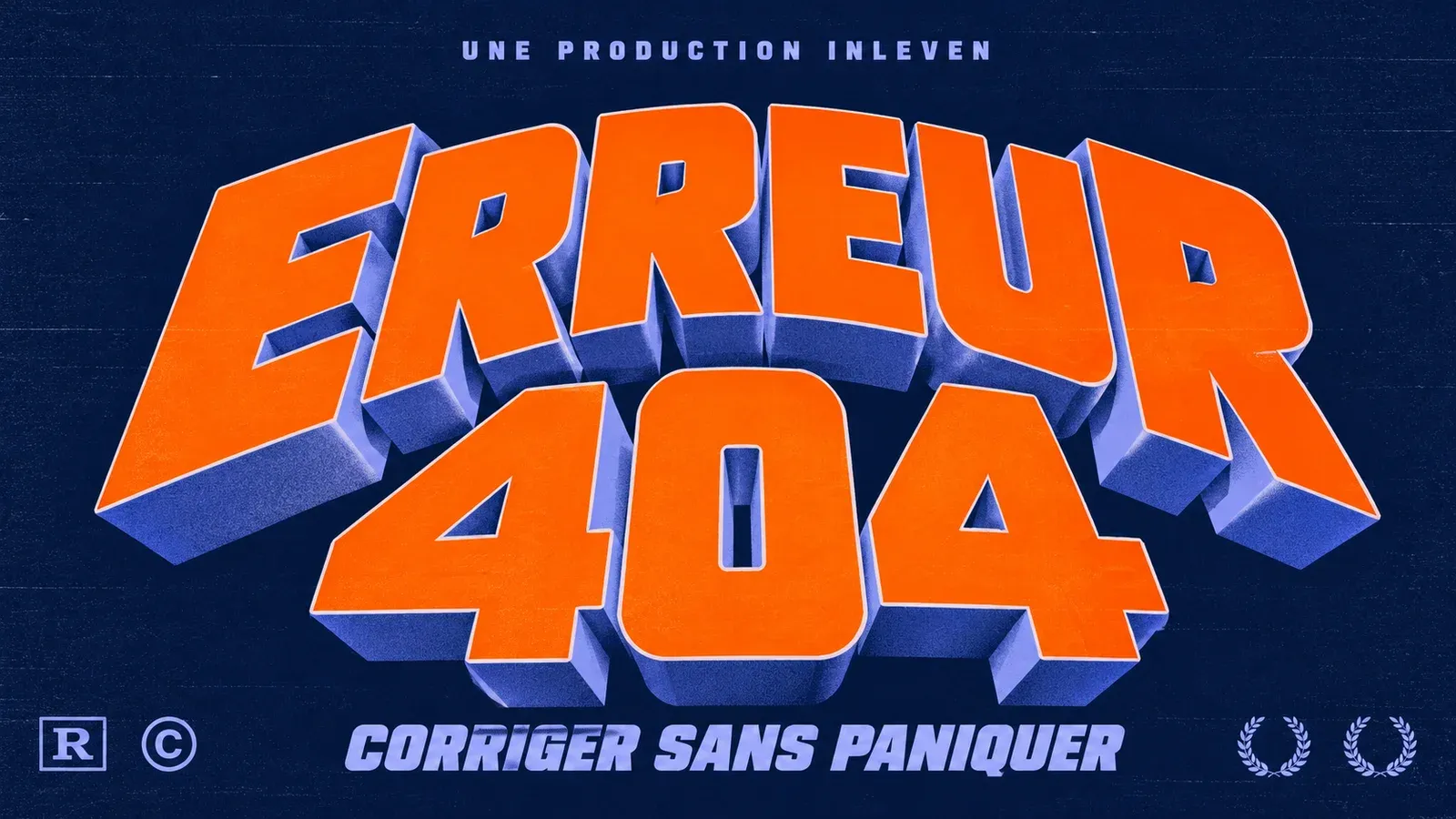 Couverture en 3D rétro sur fond bleu nuit, avec le titre Erreur 404 en lettres orange et la ligne Corriger sans paniquer, pour un guide sur les pages introuvables et le référencement.