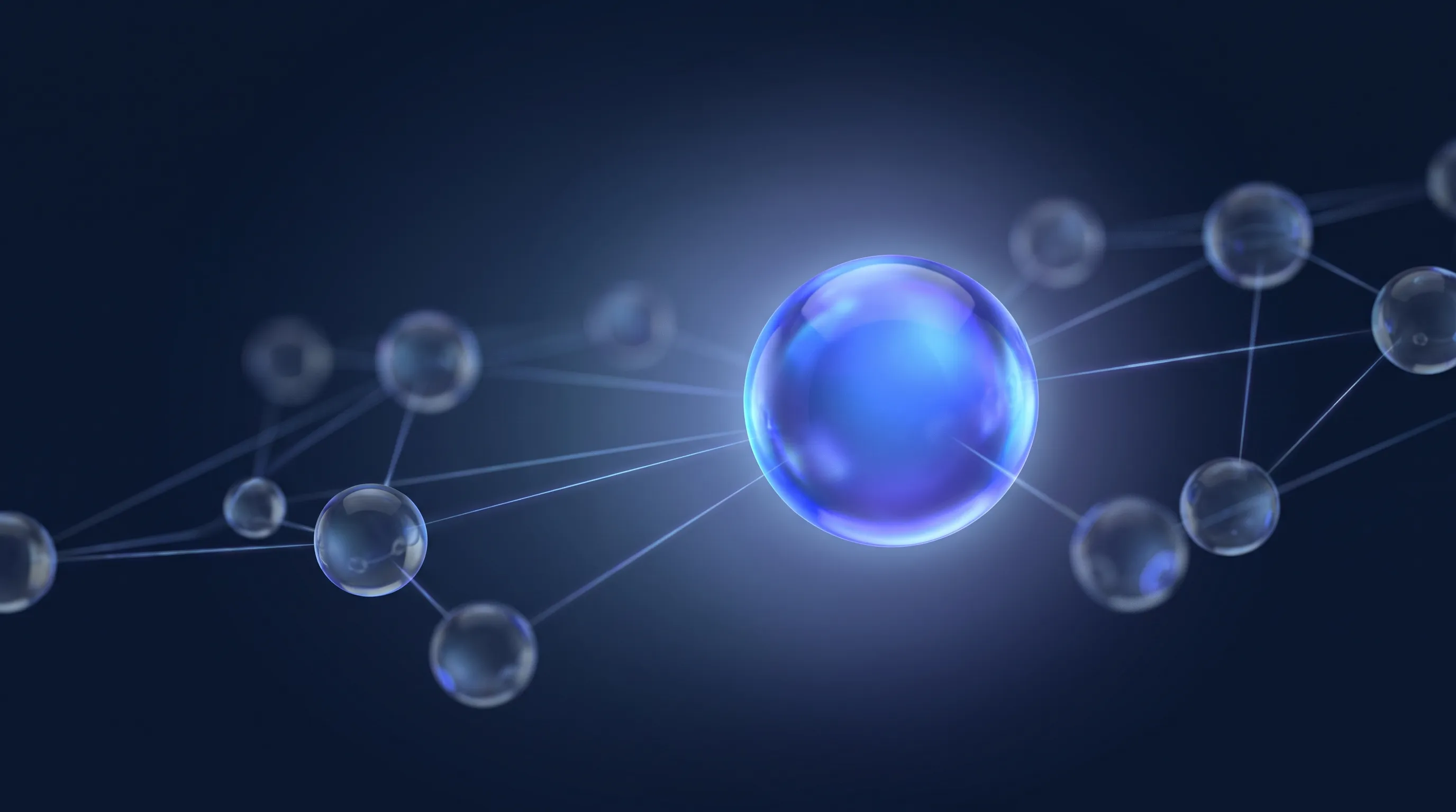 Sfera di vetro luminosa messa in evidenza in una rete di sfere, immagine dell'azienda che un'IA sceglie di citare