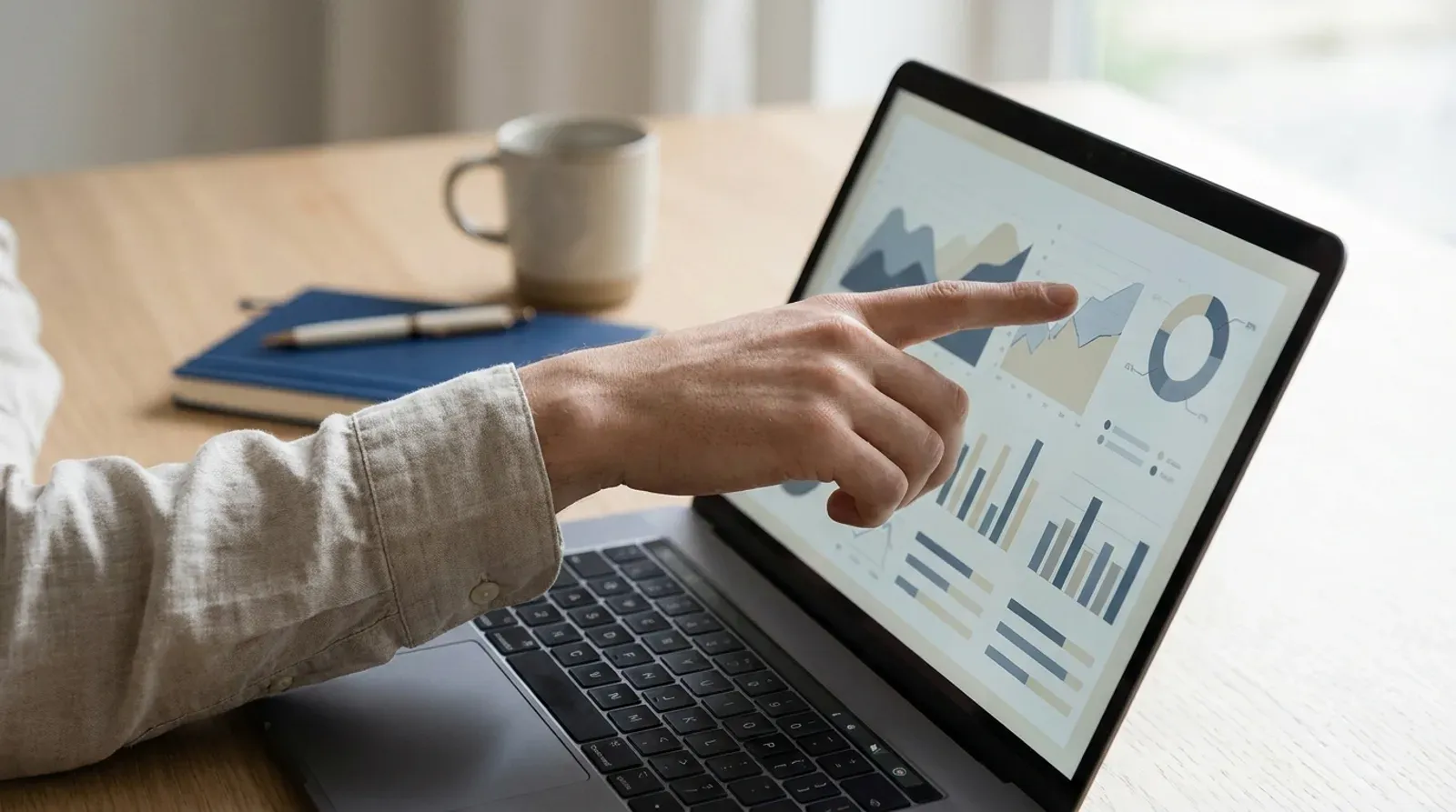 Un professionnel inspecte un tableau de bord d’analyse de site sur son ordinateur portable pour vérifier si ses pages sont bien indexées par Google.