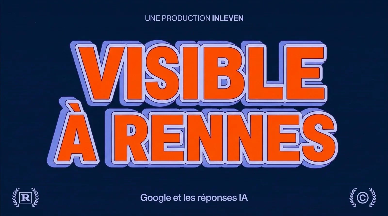 Illustration 3D rétro aux couleurs Inleven pour le référencement local à Rennes, avec le titre Visible à Rennes et la mention des réponses IA.