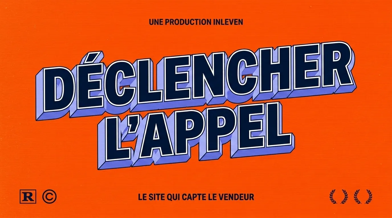 Illustration 3D rétro aux couleurs Inleven, avec le titre Déclencher l'appel et le sous-titre le site qui capte le vendeur, pour un article sur le site internet d'un agent immobilier.
