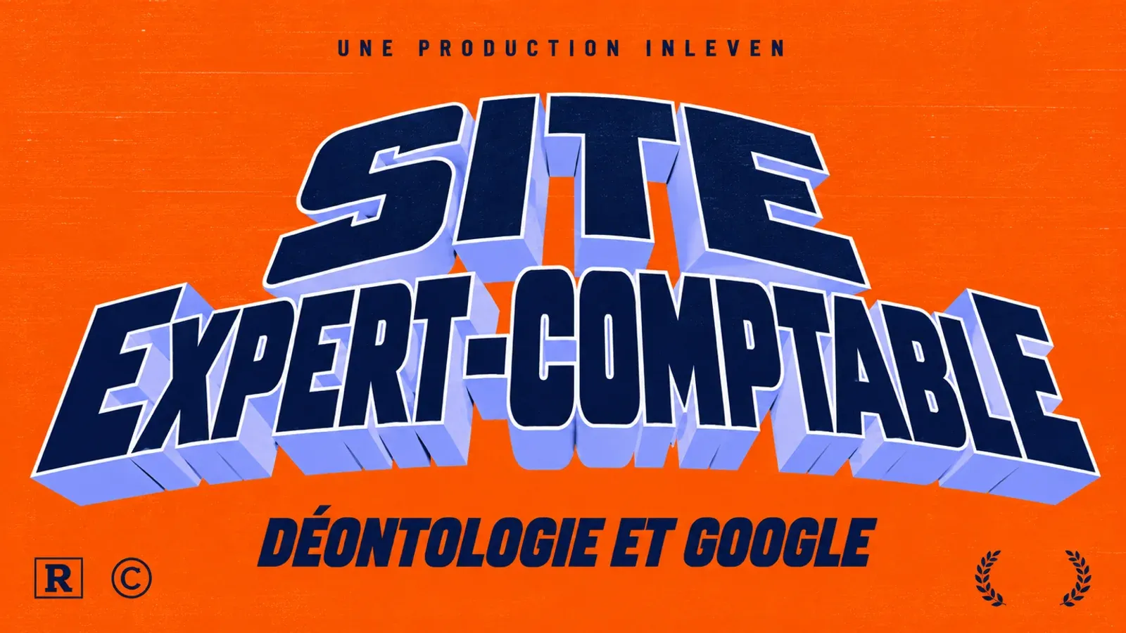 Couverture en art 3D rétro aux couleurs d'Inleven, avec le titre Site expert-comptable et la ligne Déontologie et Google, pour un guide sur le site internet d'un cabinet d'expertise comptable.