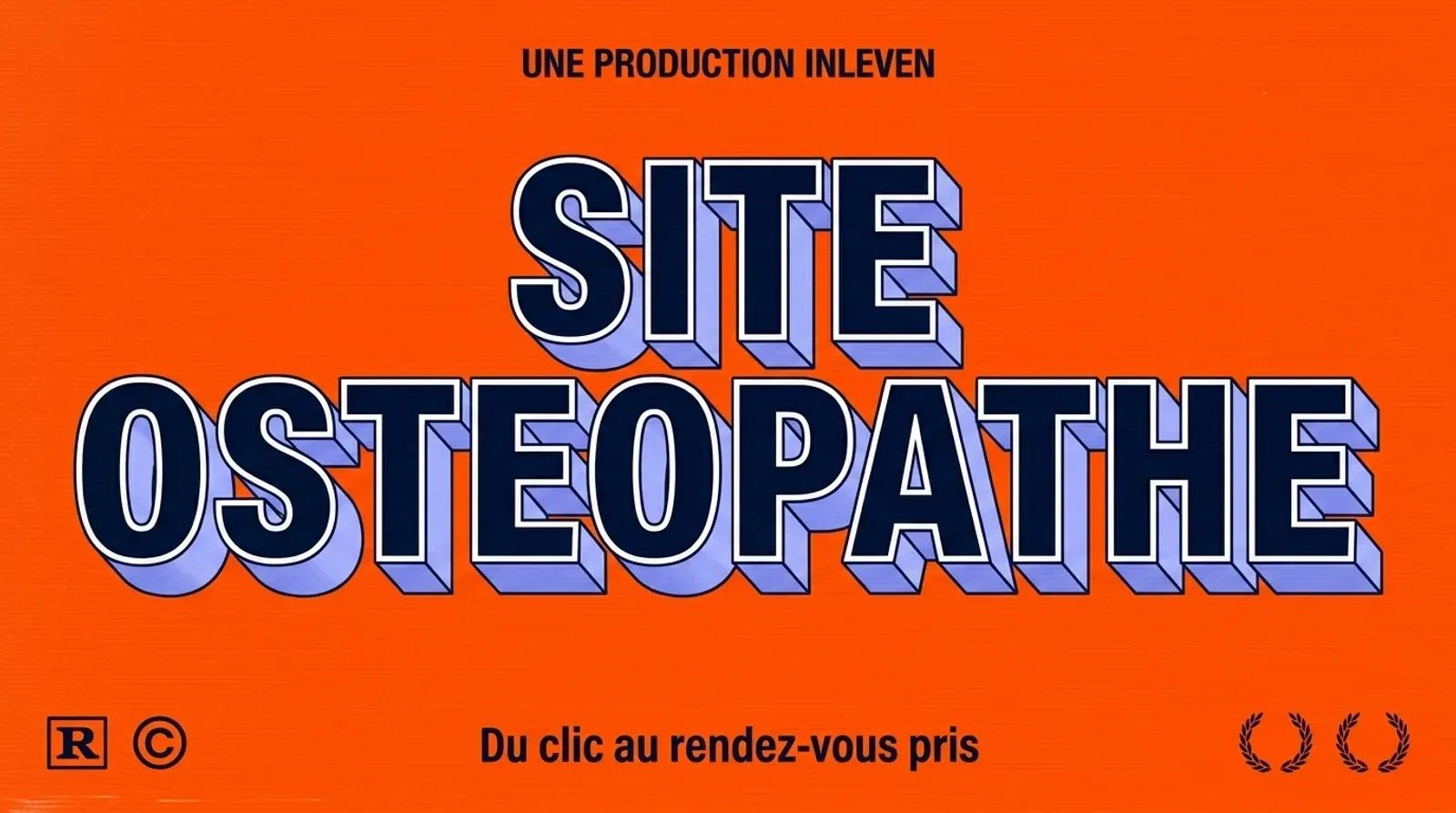 Composition 3D retro en palette Inleven affichant le titre SITE OSTEOPATHE, evoquant la creation d un site internet et la prise de rendez-vous en ligne pour un cabinet d osteopathie.