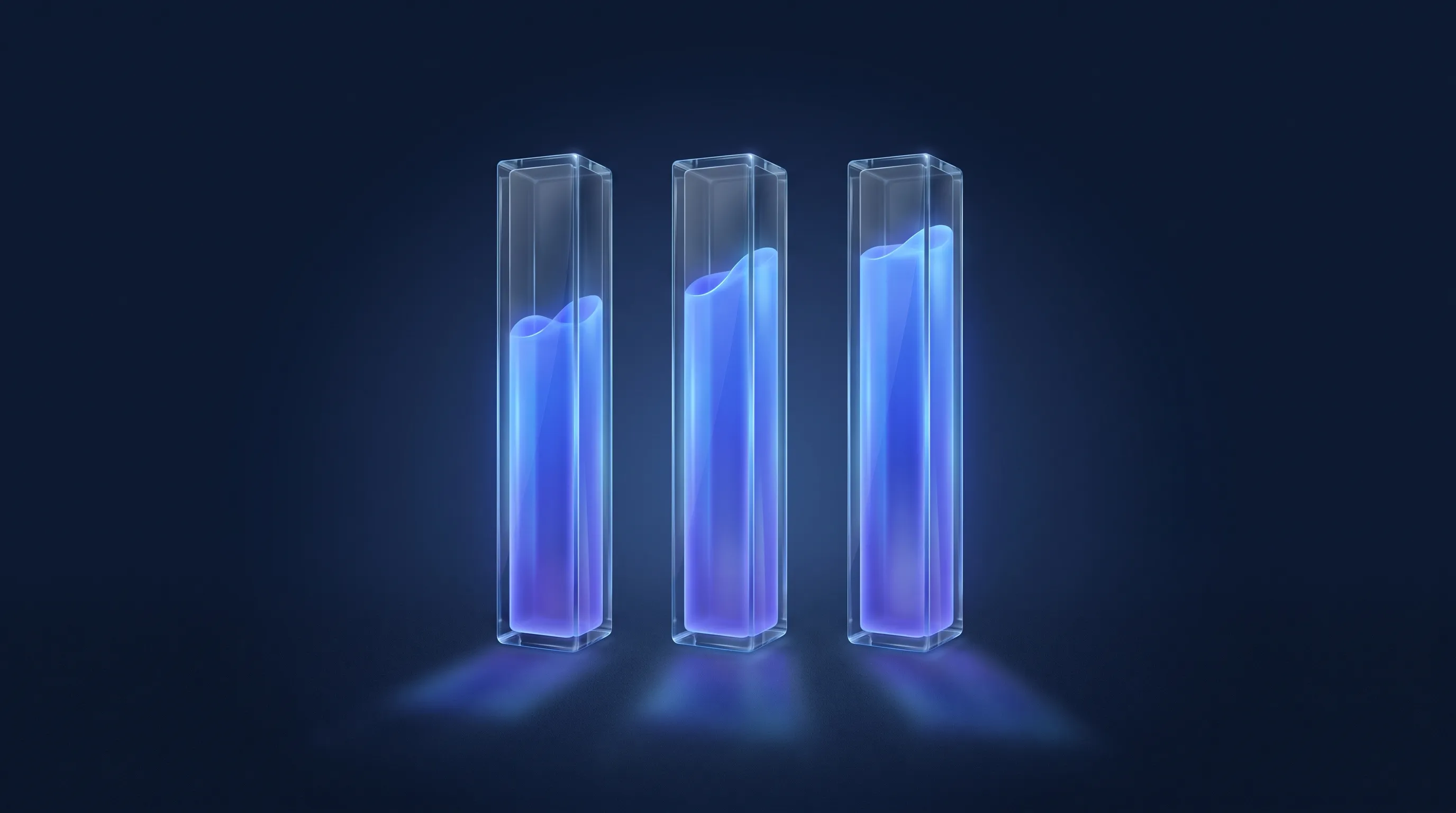 Tres indicadores de cristal llenos de luz, imagen de las tres métricas Core Web Vitals