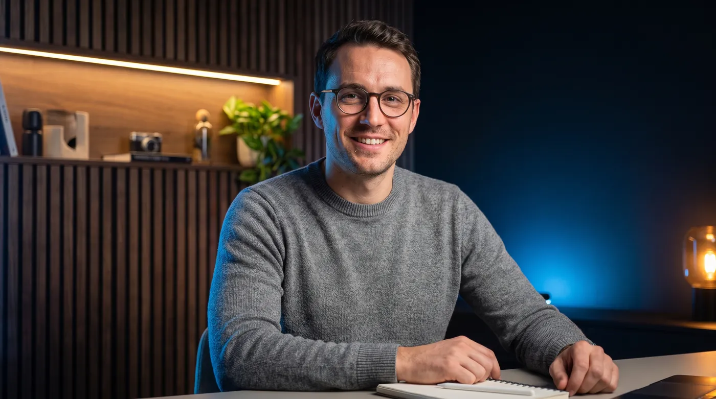 Création de site internet à Grenoble : professionnel dans un studio moderne au ton bleu Inleven