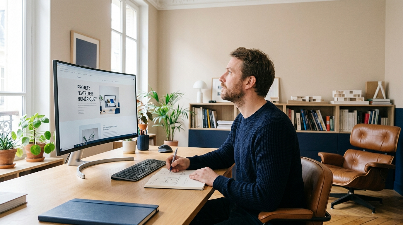 Designer Inleven al lavoro nel suo studio