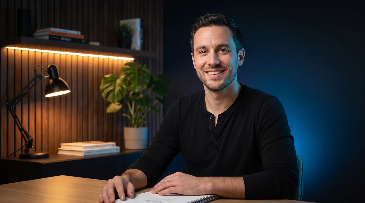Création de site internet à Saint-Étienne : professionnel dans un studio moderne au ton bleu Inleven